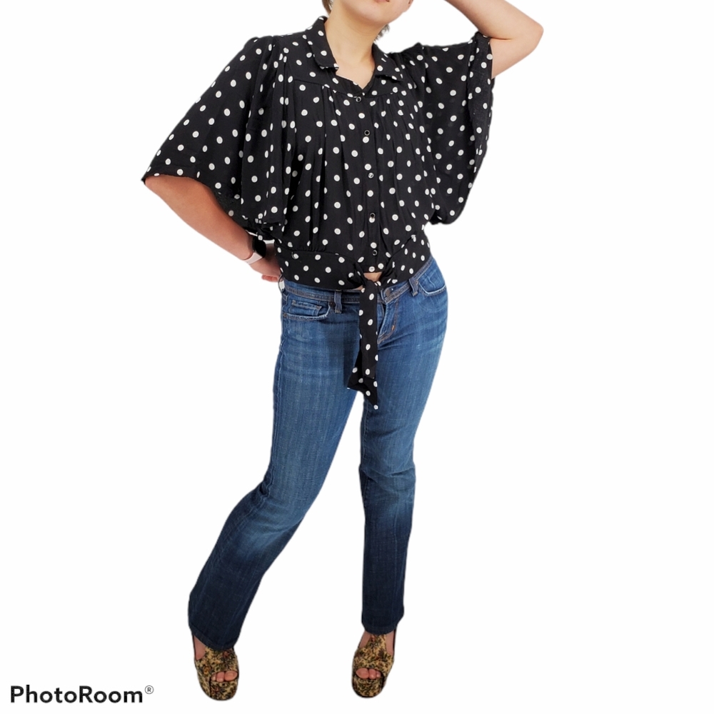 code mode polka dot crop blouse butterfly sleeve